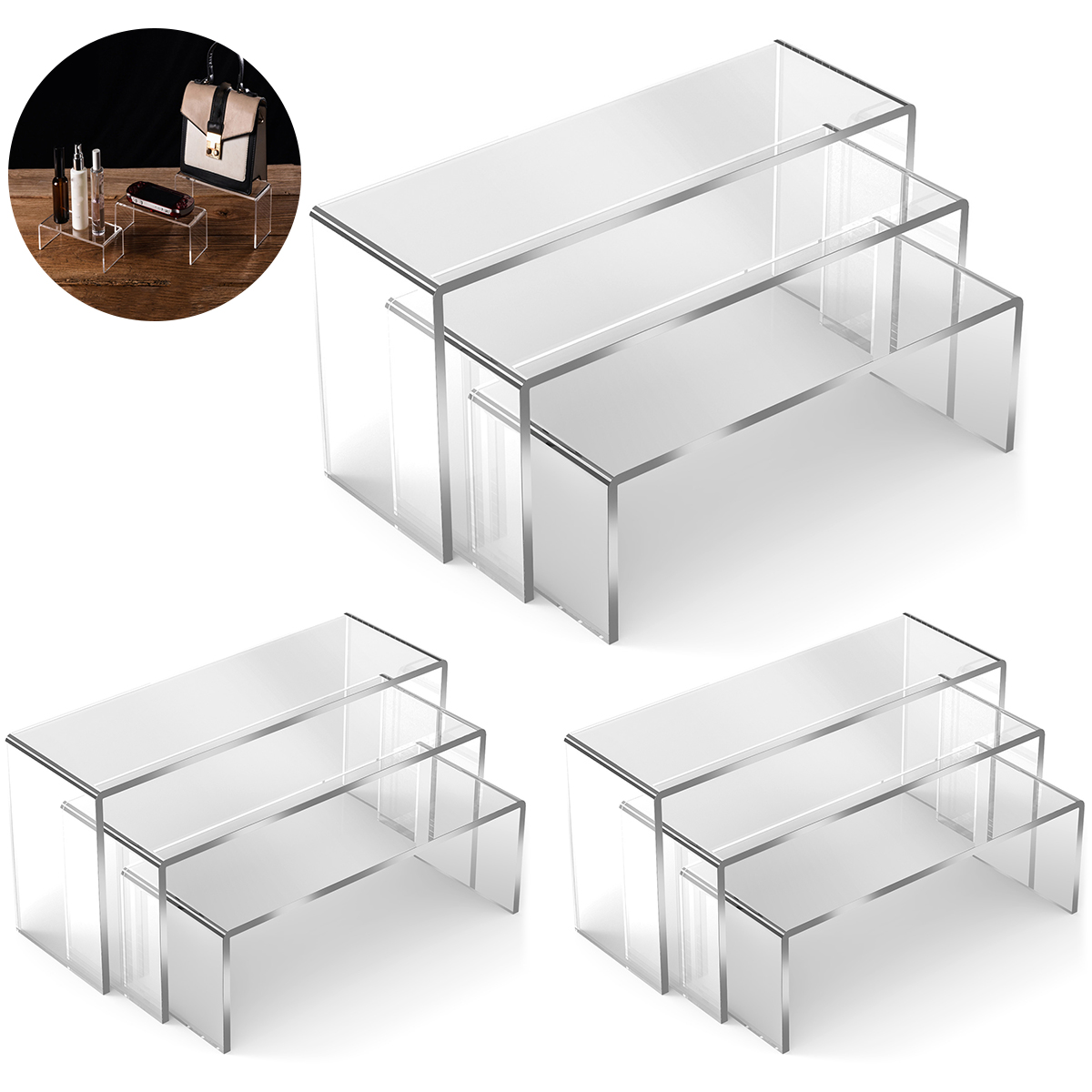 Display Risers Set - 3/6/9 Buah Rak Penyimpanan Kotak Buta